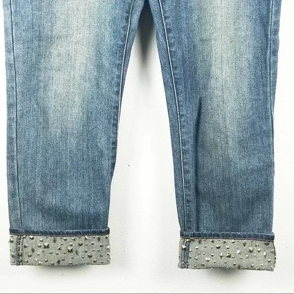 Michael Kors Sexy Boyfriend Jeans 6 Studded Cuff Crop - Picture 6 of 10